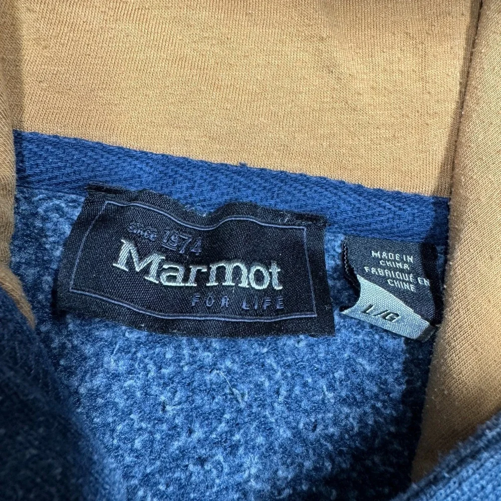 Marmot‎ Graphic Logo Hoodie Sweater Blue Men's Size Large - Picture 3 of 9